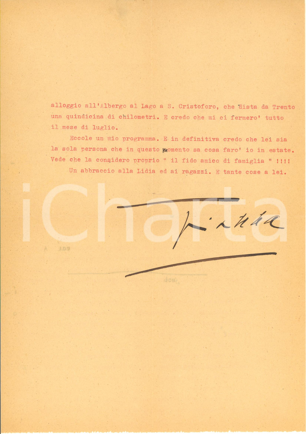 Autografo originale 1948 ROMA Gianna PEDERZINI Ho visto alla Scala molti pagliacci AUTOGRAFO 1