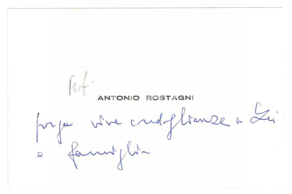 Autografo originale 1975 ca ITALIA Prof. Antonio ROSTAGNO Biglietto da visita AUTOGRAFO 10x7 cm 1