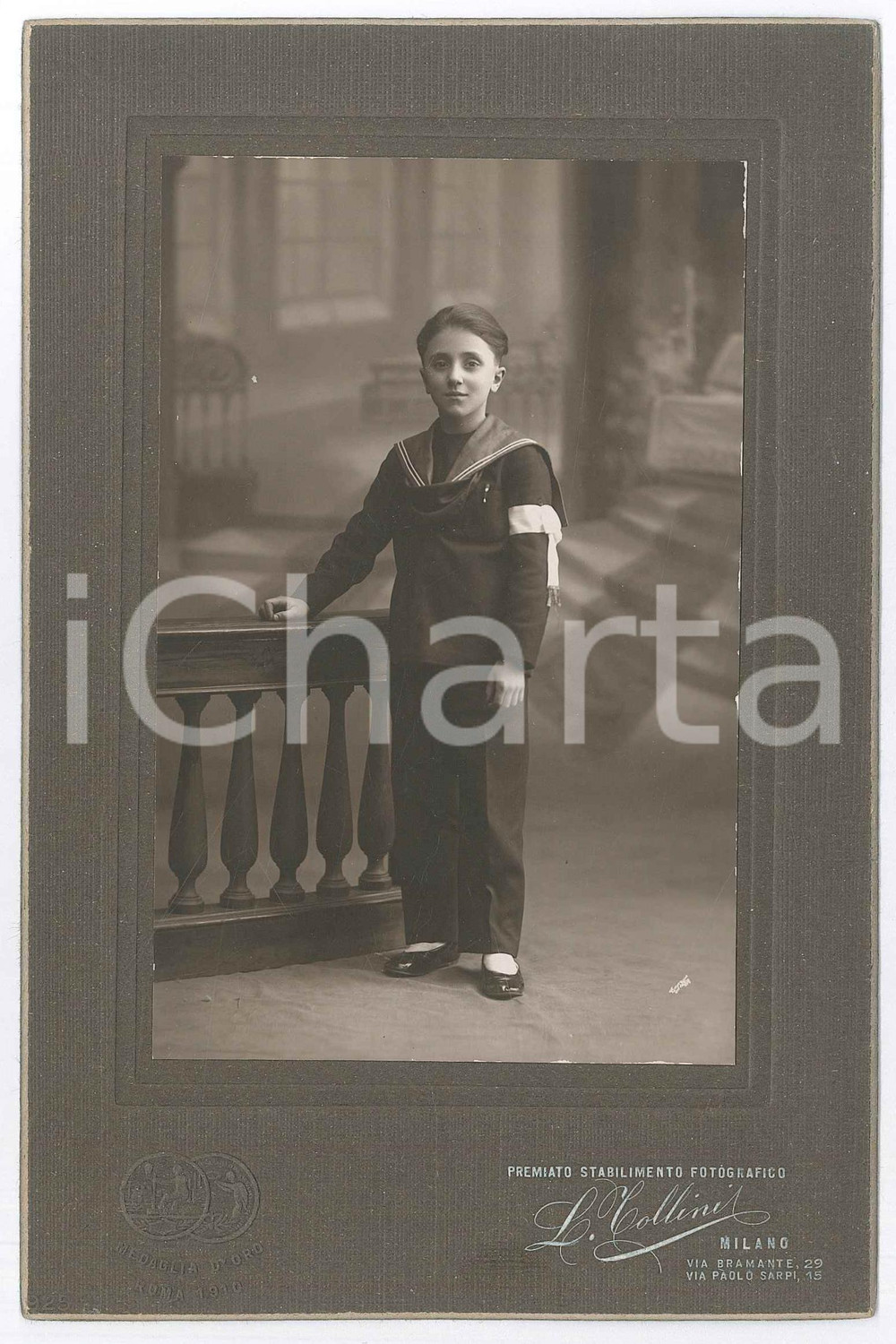 Fotografia d epoca originale 1920 ca MILANO Ragazzo in abito da marinaretto  Foto L. TOLLINI 12x19 cm 1