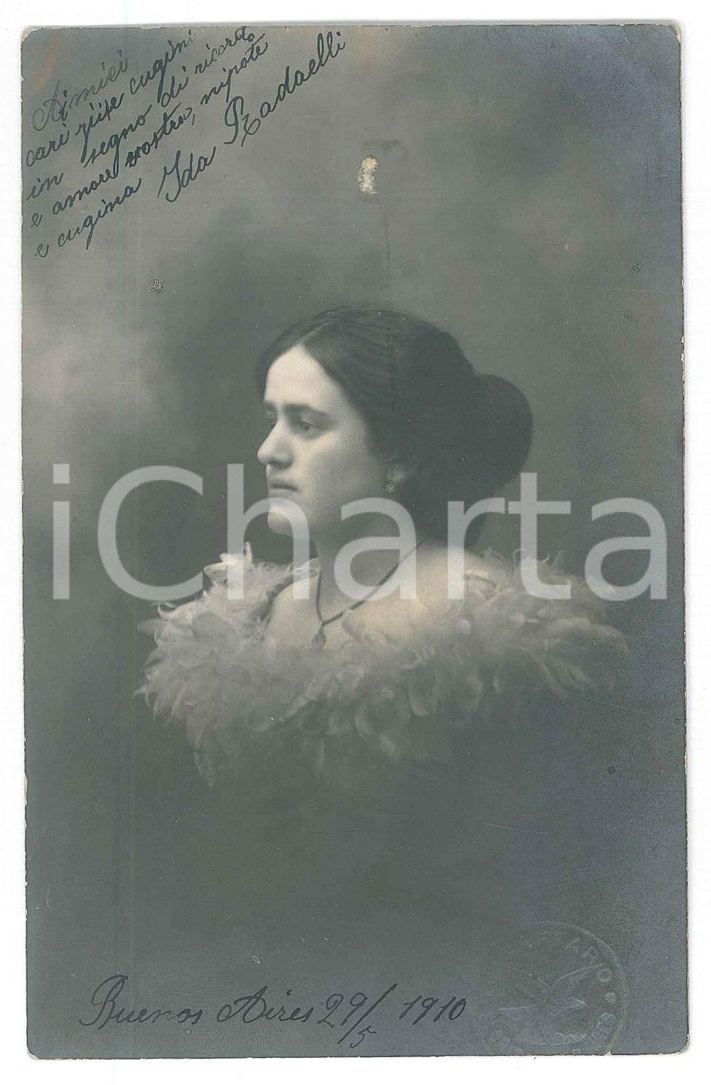 Fotografia d epoca originale 1910 BUENOS AIRES Ritratto di Ida RADAELLI Foto José CAFFARO  9x14 cm 1
