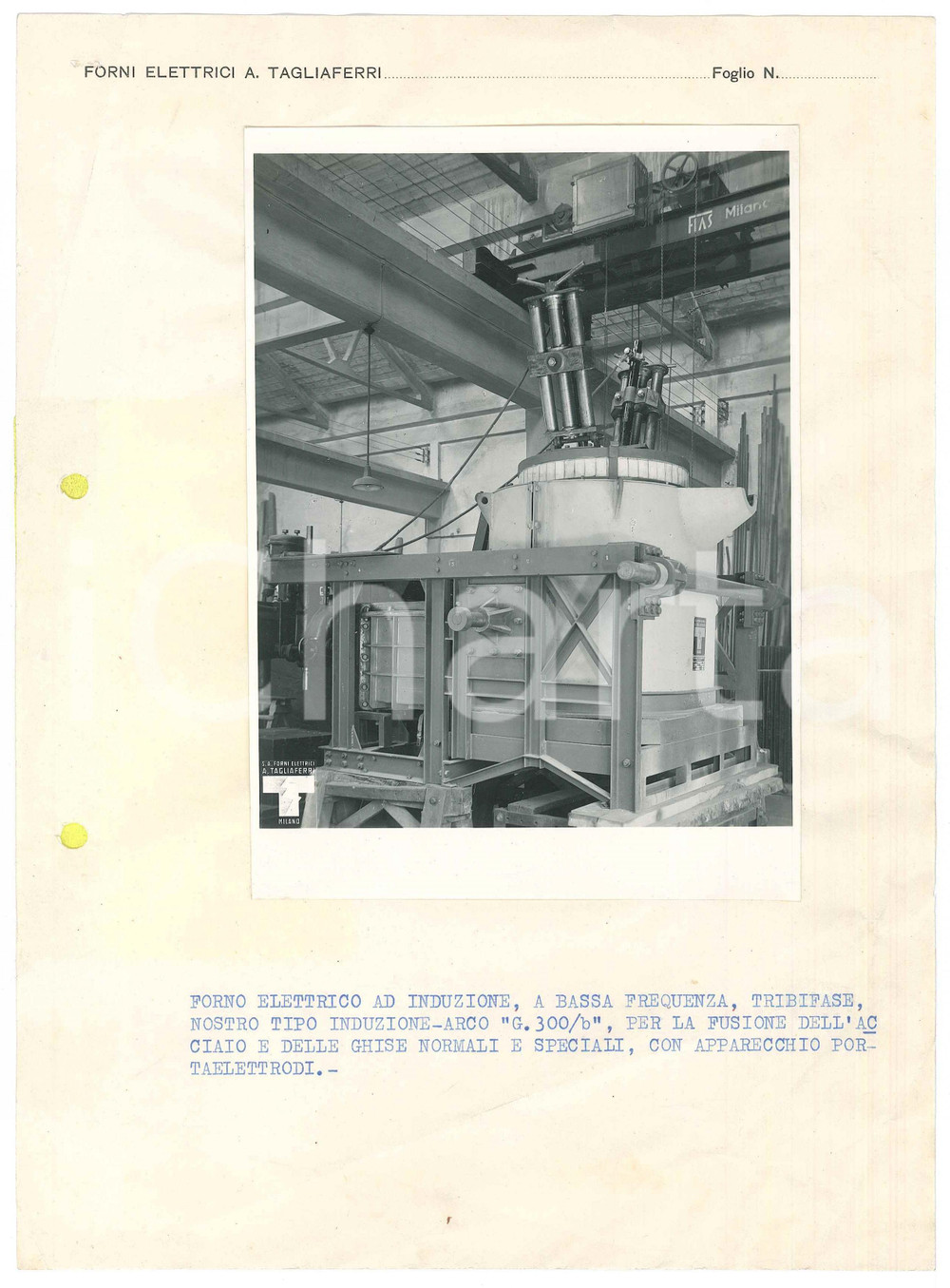 Fotografia d epoca originale 1955 ca MILANO Forno elettrico a induzione A. TAGLIAFERRi Foto 20x28 cm 1