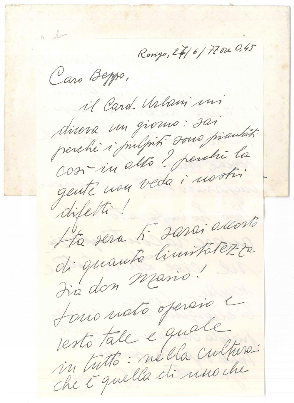 Autografo originale 1977 ROVIGO Don Mario BISAGLIA Sono nato operaio e resto tale Autografo 1