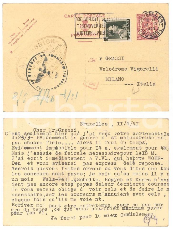 Autografo originale 1941 BRUXELLES CICLISMO Cartolina A. VERSNICK pro corridori belgi Autografo 1