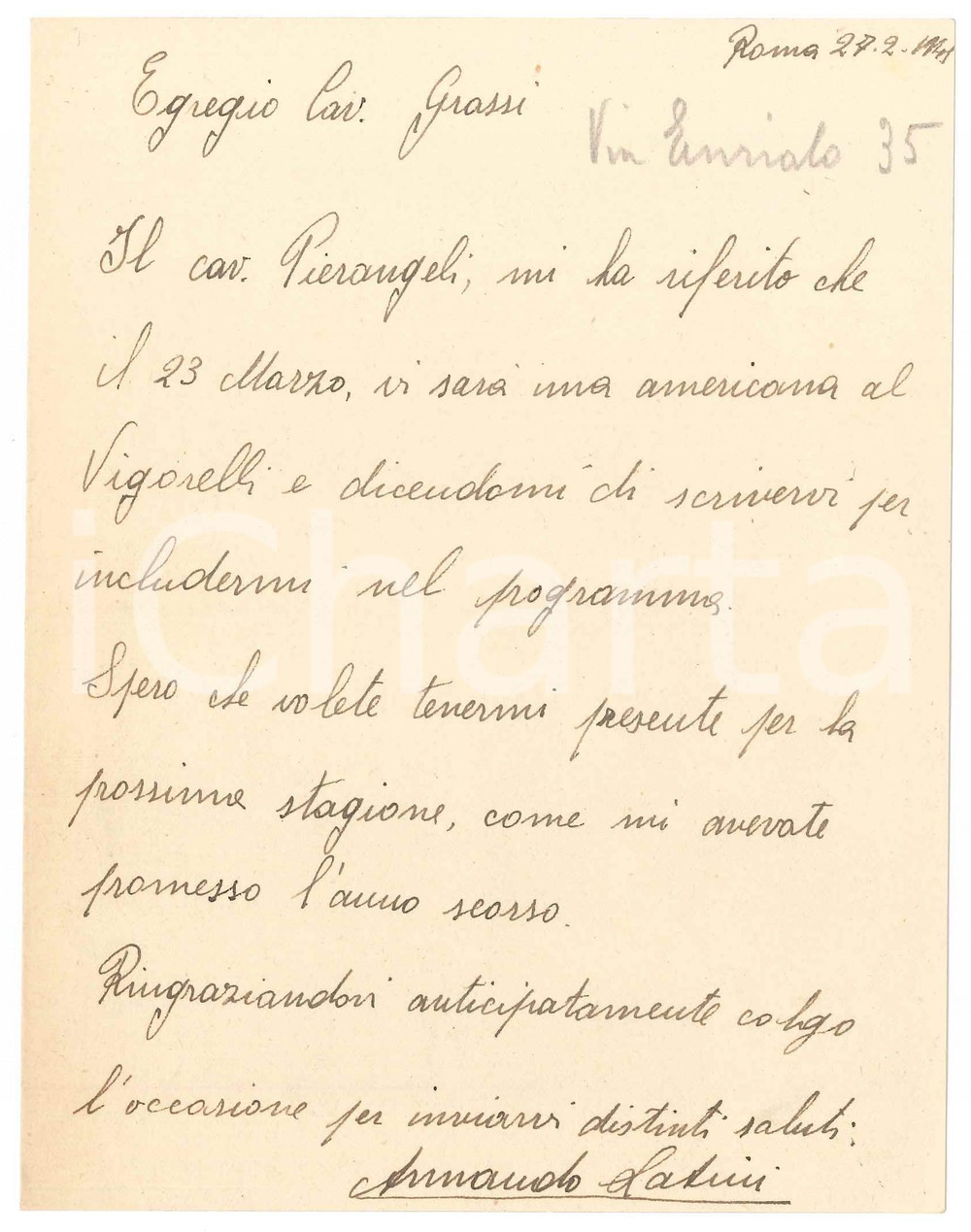 1941 CICLISMO ROMA Armando LATINI disponibile per la nuova stagione - AUTOGRAFO
