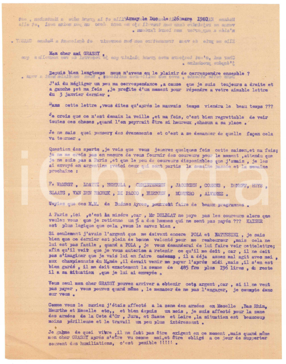 Autografo originale 1940 CICLISMO ARNAYLEDUC Georges KAISER al lavoro nonostante la guerra 1