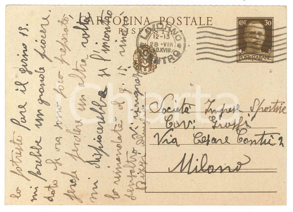 Autografo originale 1940 CICLISMO LIVORNO Olimpio BIZZI poco preparato per malattia  AUTOGRAFO 1