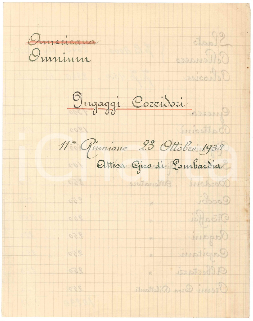Documento originale, autentico 1938 CICLISMO MILANO Riunione pre Giro di Lombardia  Ingaggi corridori 1
