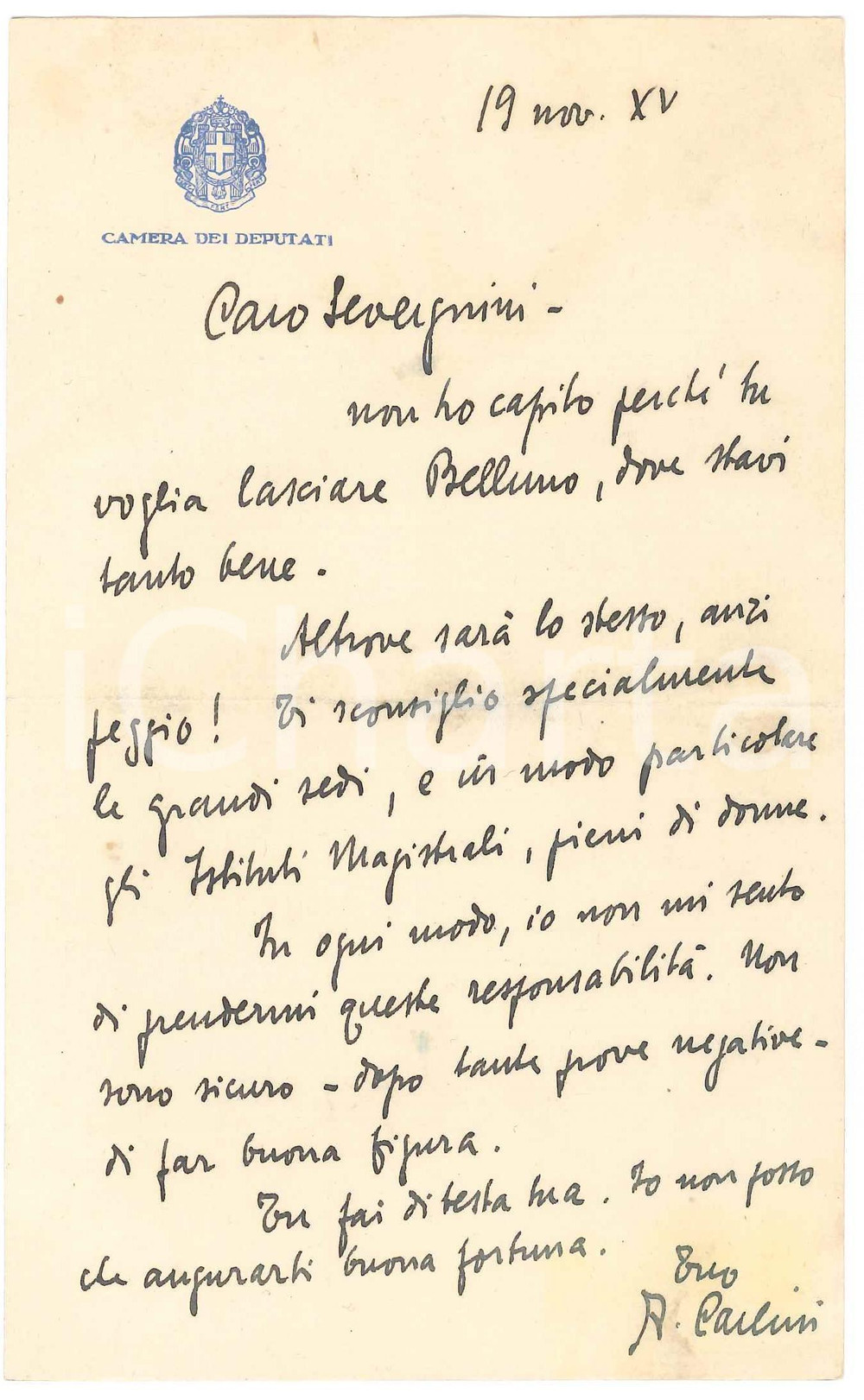 Autografo originale 1937 ROMA On. Armando CARLINI Sconsiglio gli Istituti Magistrali  AUTOGRAFO 1