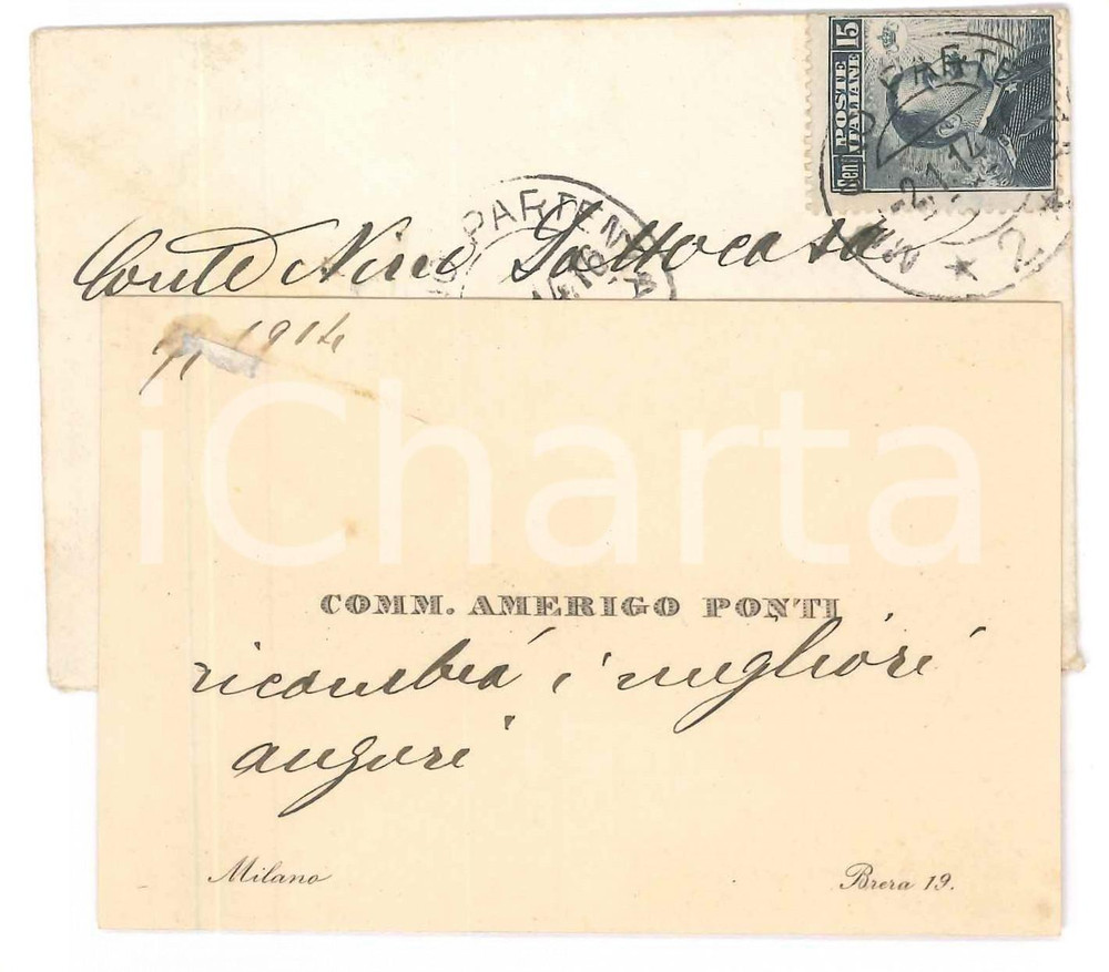 Autografo originale 1914 MILANO Comm. Amerigo PONTI imprenditore  Biglietto da visita AUTOGRAFO 1