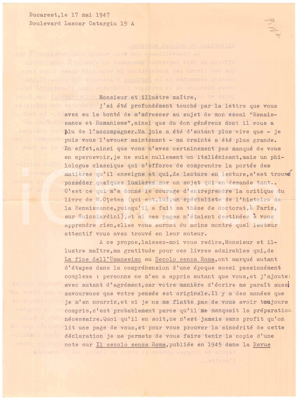 Autografo originale 1947 BUCAREST Dionisie PIPPIDI ringrazia per libri ricevuti  AUTOGRAFO 1