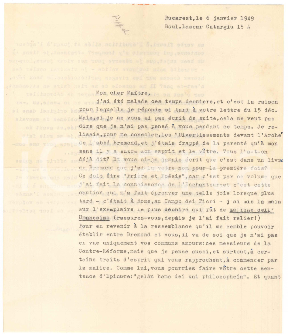 Autografo originale 1949 BUCAREST Storico Dionisie PIPPIDI sui progetti di studio  futuri AUTOGRAFO 1