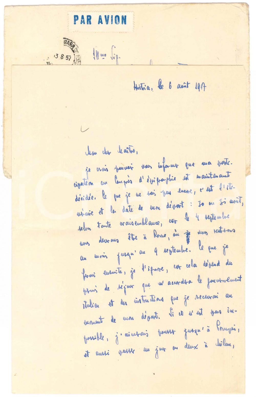 Autografo originale 1957 HISTRIA ROMANIA Dionisie PIPPIDI al Congresso di Epigrafia AUTOGRAFO 1