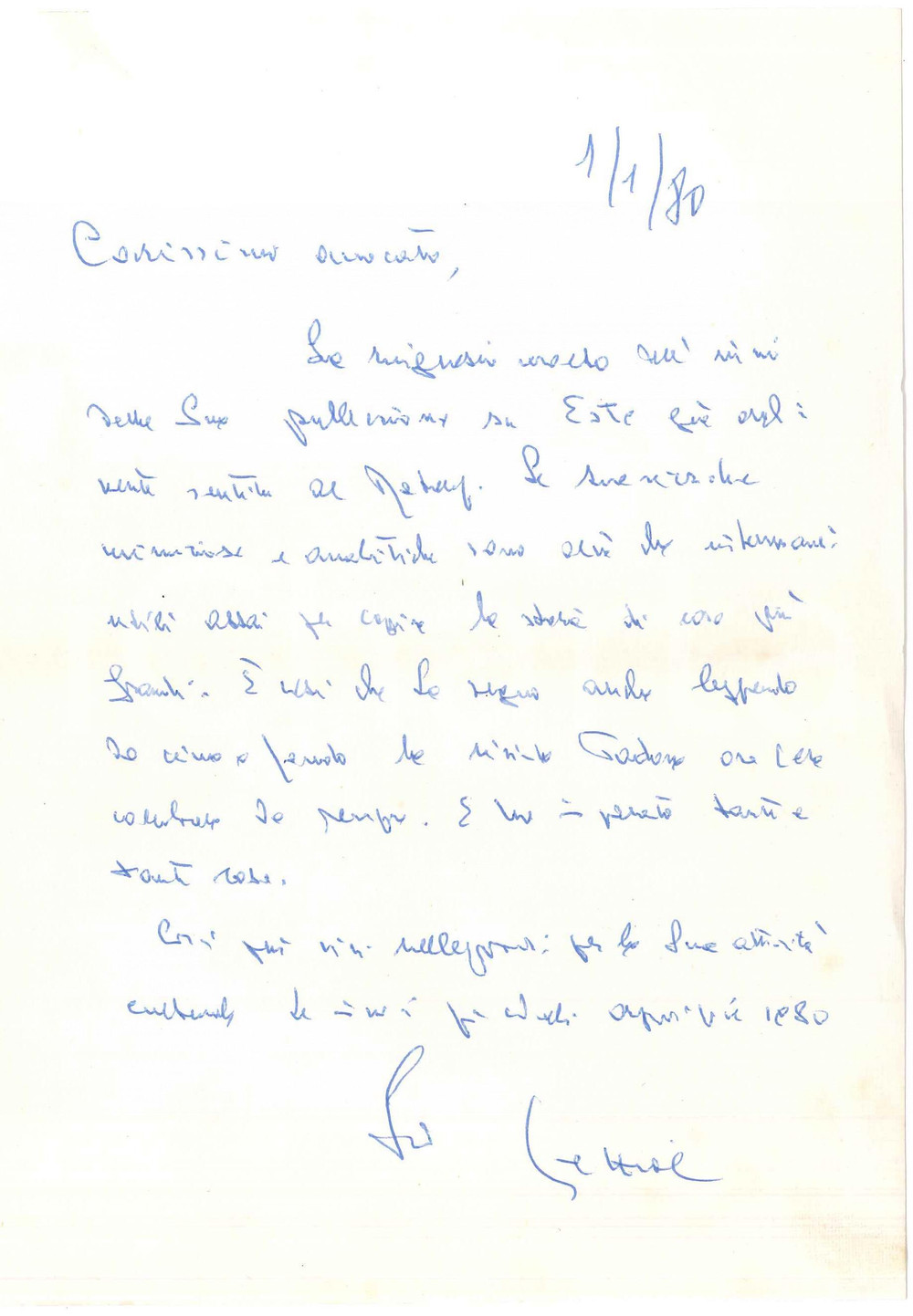 1980 PADOVA Lettera Giuseppe BETTIOL per pubblicazione ricevuta - AUTOGRAFO