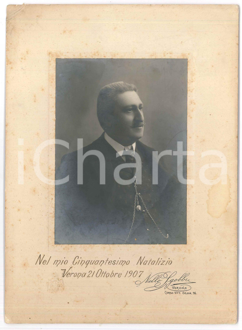 Fotografia d epoca originale 1907 VERONA Famiglia von KRAUSELISLAGO  Ritratto uomo a 50 anni Foto SGOBBI 1