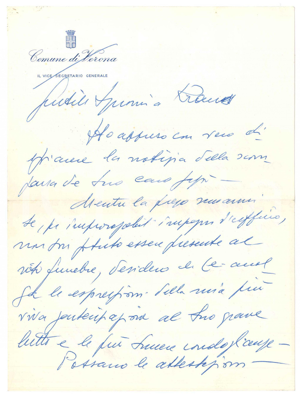 Autografo originale 1969 VERONA Lettera Tullio RIOLFATTI vice segretario generale  AUTOGRAFO 1