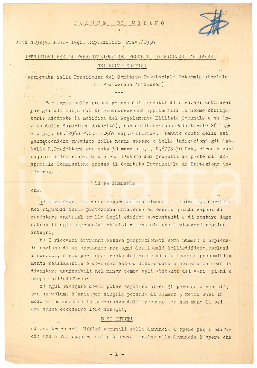 Documento originale, autentico 1936 COMUNE DI MILANO Istruzioni progetti ricoveri antiaerei nei nuovi edifici 1