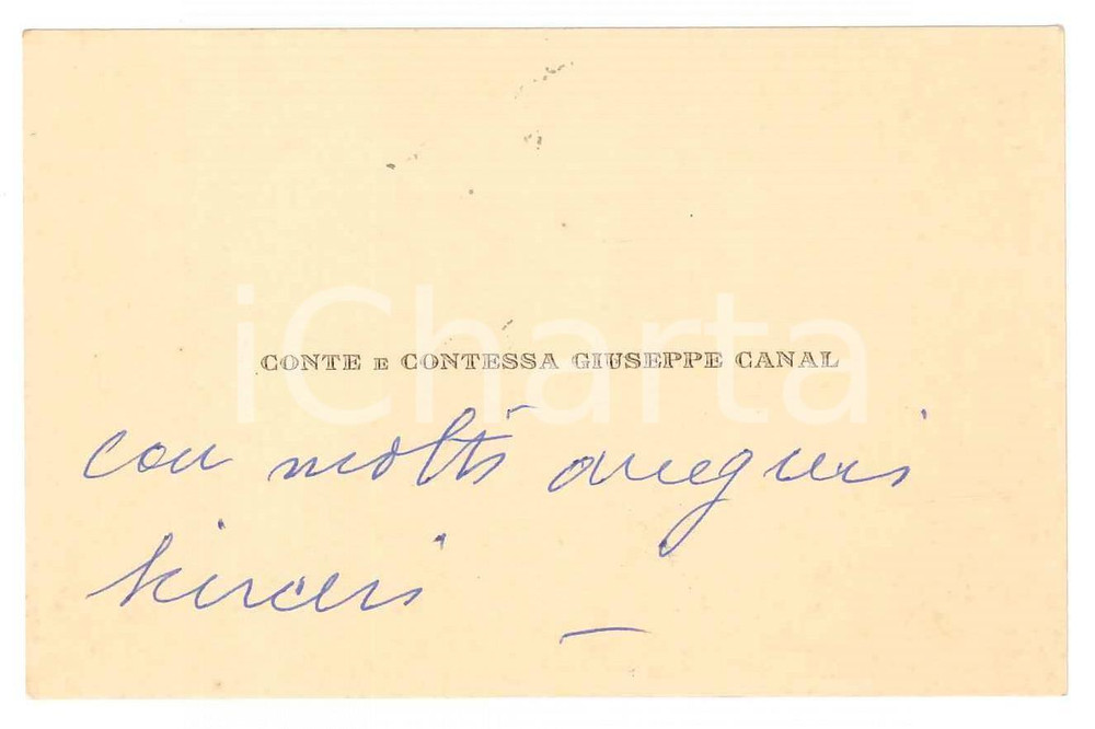 Autografo originale 1960 ca VENEZIA Conte e contessa Giuseppe CANAL  Biglietto da visita AUTOGRAFO 1