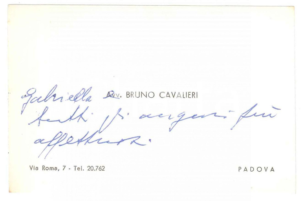 Autografo originale 1958 PADOVA Avv. Bruno CAVALIERI  Biglietto da visita auguri AUTOGRAFO 1