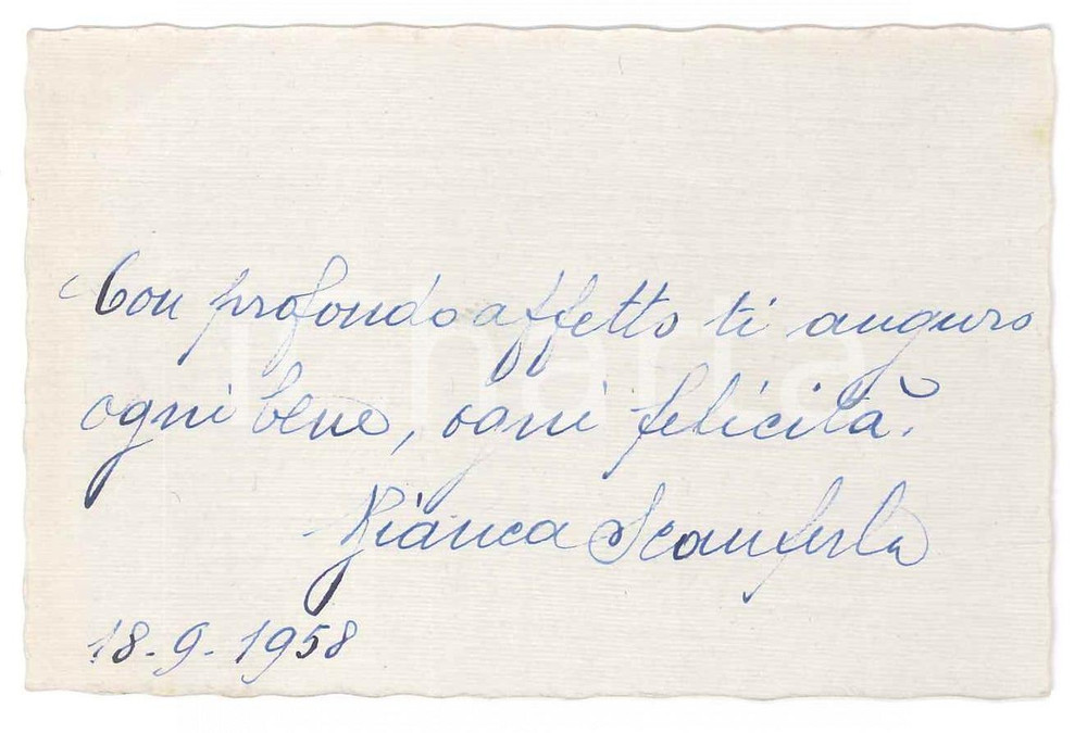 Oggetto da collezione cartaceo 1958 PADOVA Bianca SCANFERLA  Biglietto da visita autografo 1