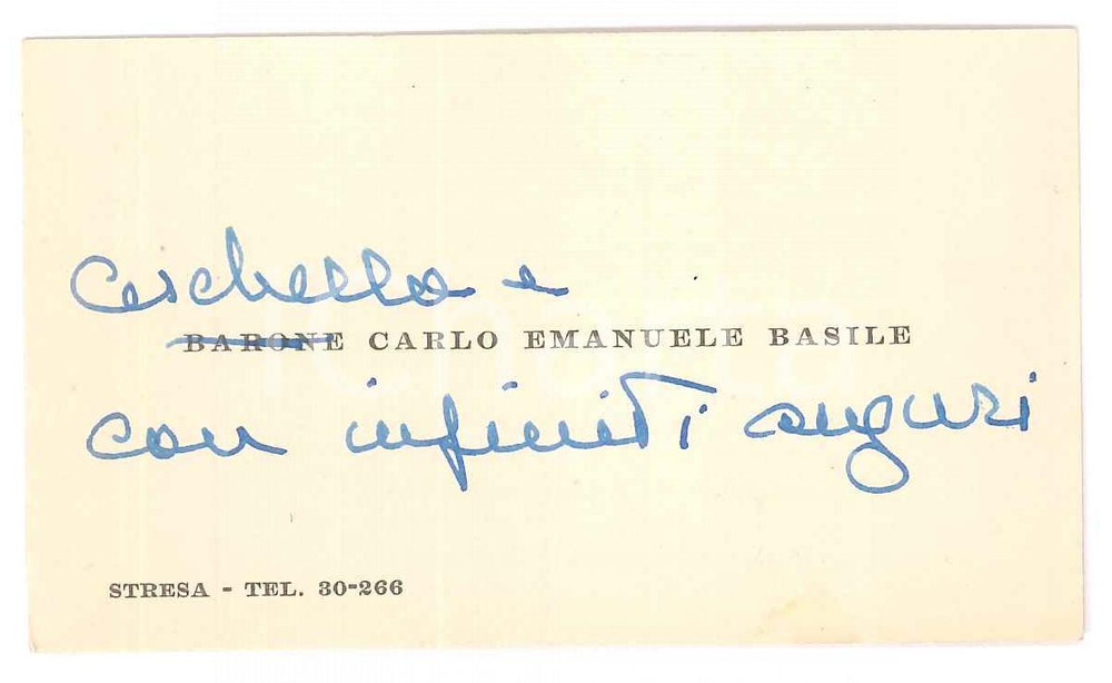 Autografo originale 1960 ca STRESA Carlo Emanuele BASILE   Biglietto da visita AUTOGRAFO 1