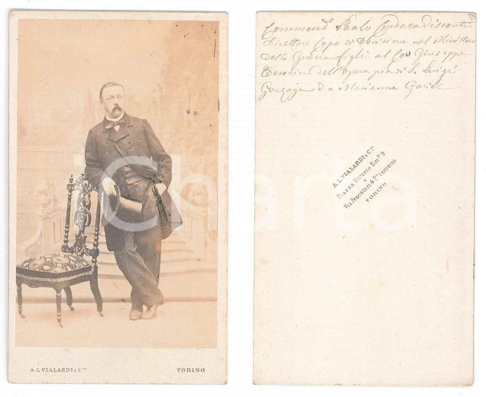 Fotografia d epoca originale 1870 ca TORINO Paolo CRODARA VISCONTI  Ministero della Guerra  Foto VIALARDI 1