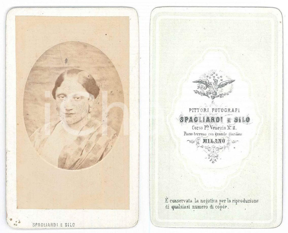 Fotografia d epoca originale 1875 ca MILANO Ritratto di donna con lo scialle  Foto SPAGLIARDI E SILO CDV 1