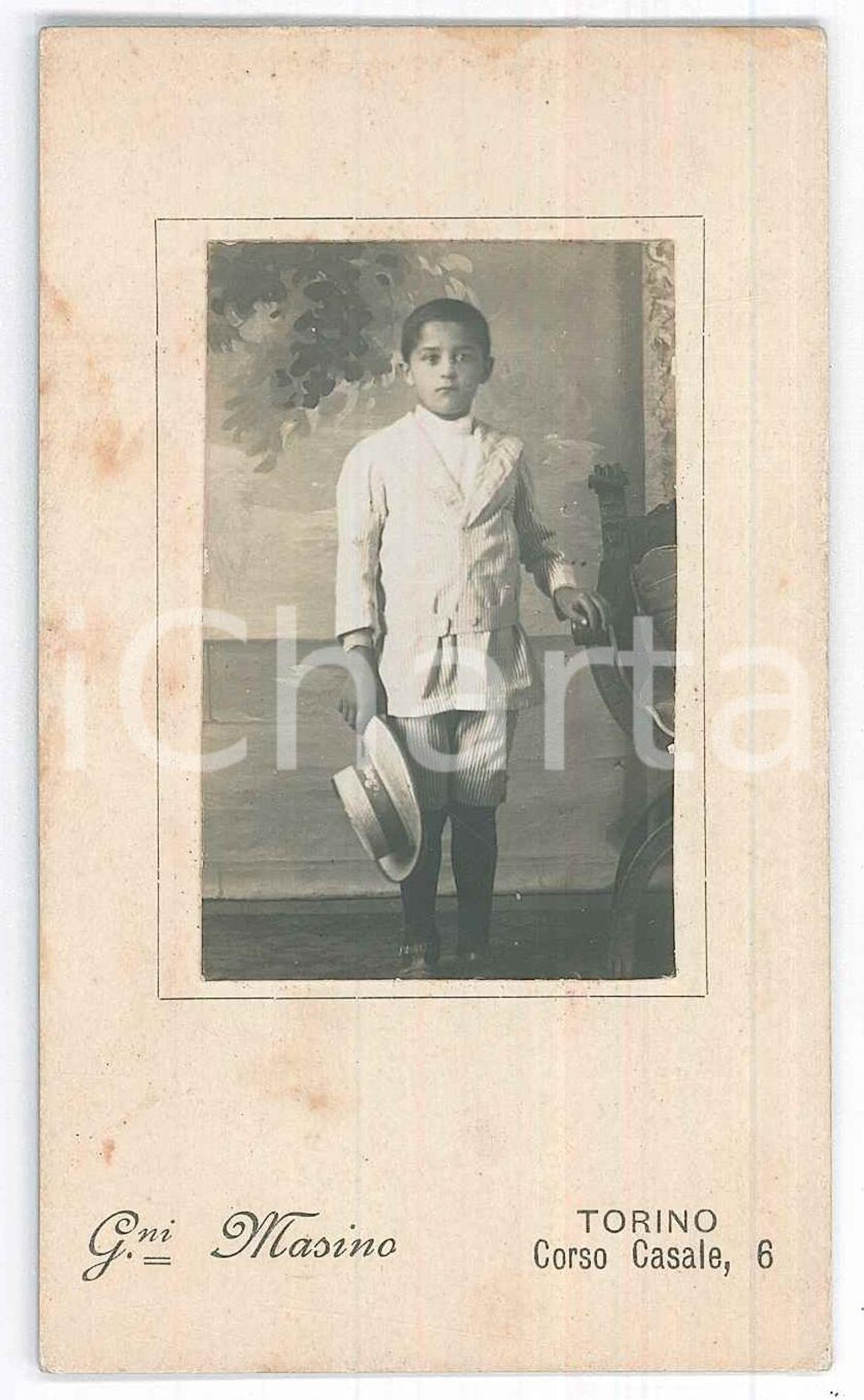 Fotografia d epoca originale 1910 ca TORINO Bambino in abito estivo  Ritratto  Foto Giovanni MASINO CDV 1