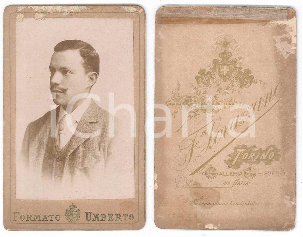 Fotografia d epoca originale 1885 ca TORINO Ritratto maschile con cravatta chiara  Foto LOVAZZANO CDV 1