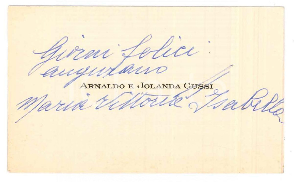 Autografo originale 1960 ca Arnaldo e Jolanda GUSSI  Biglietto da visita AUTOGRAFO 1