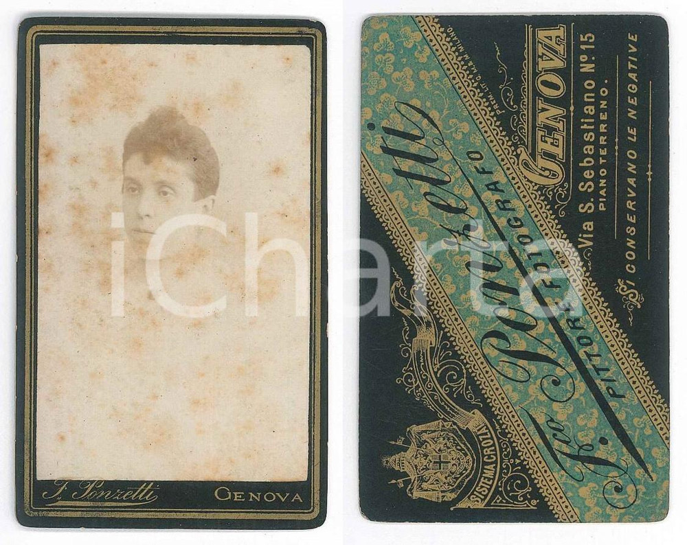 Fotografia d epoca originale 1880 ca GENOVA Ritratto di donna  Busto  Foto Francesco PONZETTI CDV 1