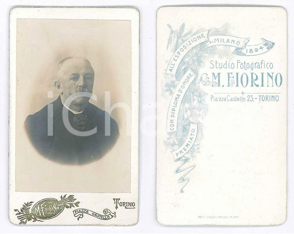 Fotografia d epoca originale 1900 ca TORINO Ritratto maschile  Busto  Fotografia M. FIORINO CDV 1