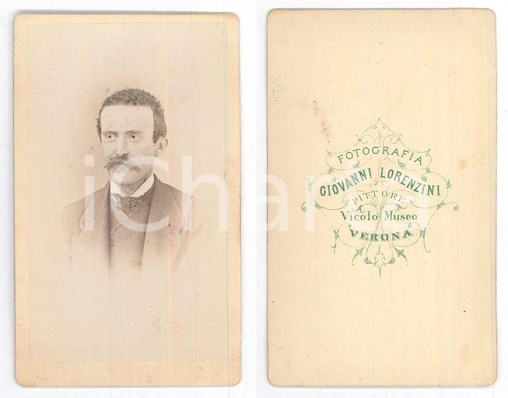 Fotografia d epoca originale 1875 ca TORINO Ritratto maschile  Busto  Foto Giovanni LORENZINI CDV 1
