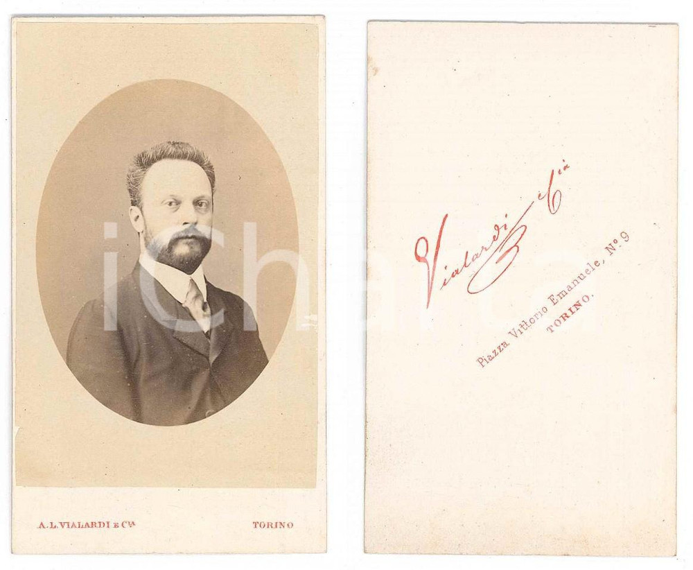 Fotografia d epoca originale 1875 ca TORINO Ritratto di giovane uomo  Busto  Foto A. L. VIALARDI CDV 1