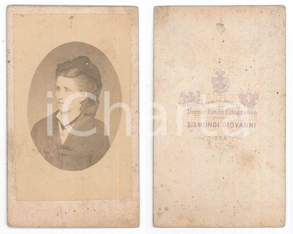 Fotografia d epoca originale 1870 ca BRA CN Ritratto di nobildonna  Busto Foto Giovanni SISMONDI CDV 1
