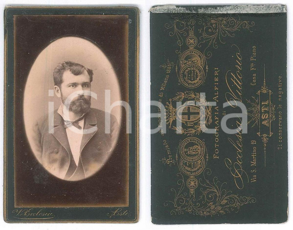 Fotografia d epoca originale 1900 ca ASTI Ritratto di giovane uomo  Busto Foto Vittorio ECCLESIA CDV 1