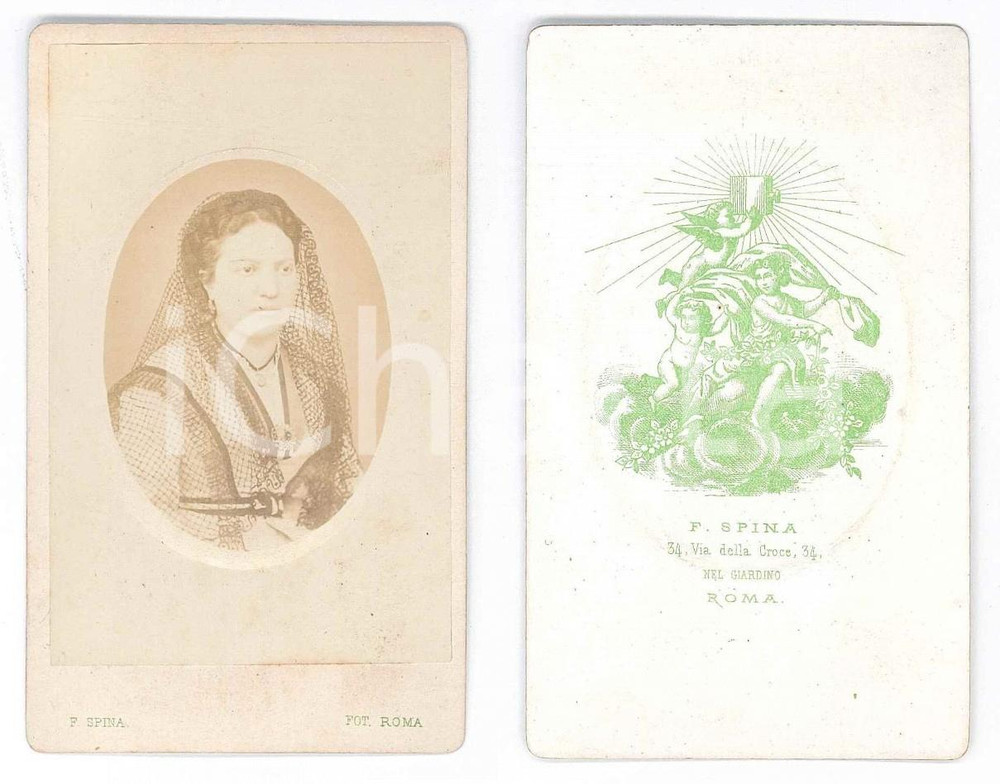 Fotografia d epoca originale 1870 ca ROMA Ritratto di giovane donna con il velo 2 Foto Filippo SPINA CDV 1