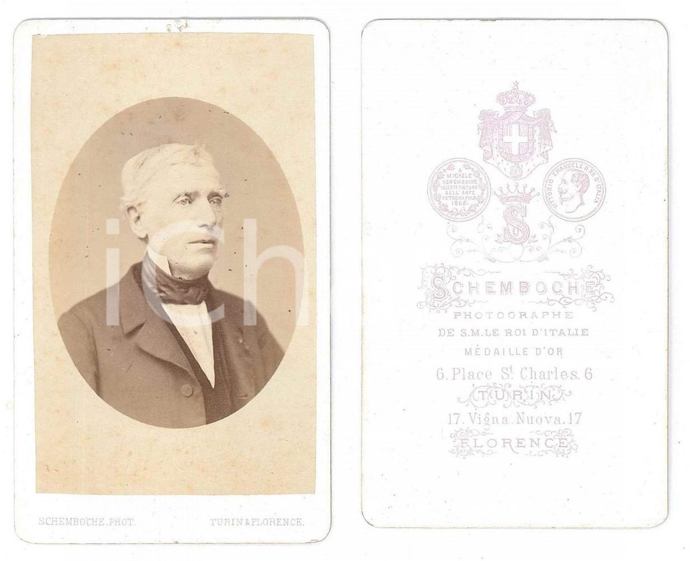 Fotografia d epoca originale 1875 ca TORINO Ritratto di un uomo anziano  Foto SCHEMBOCHE CDV 1