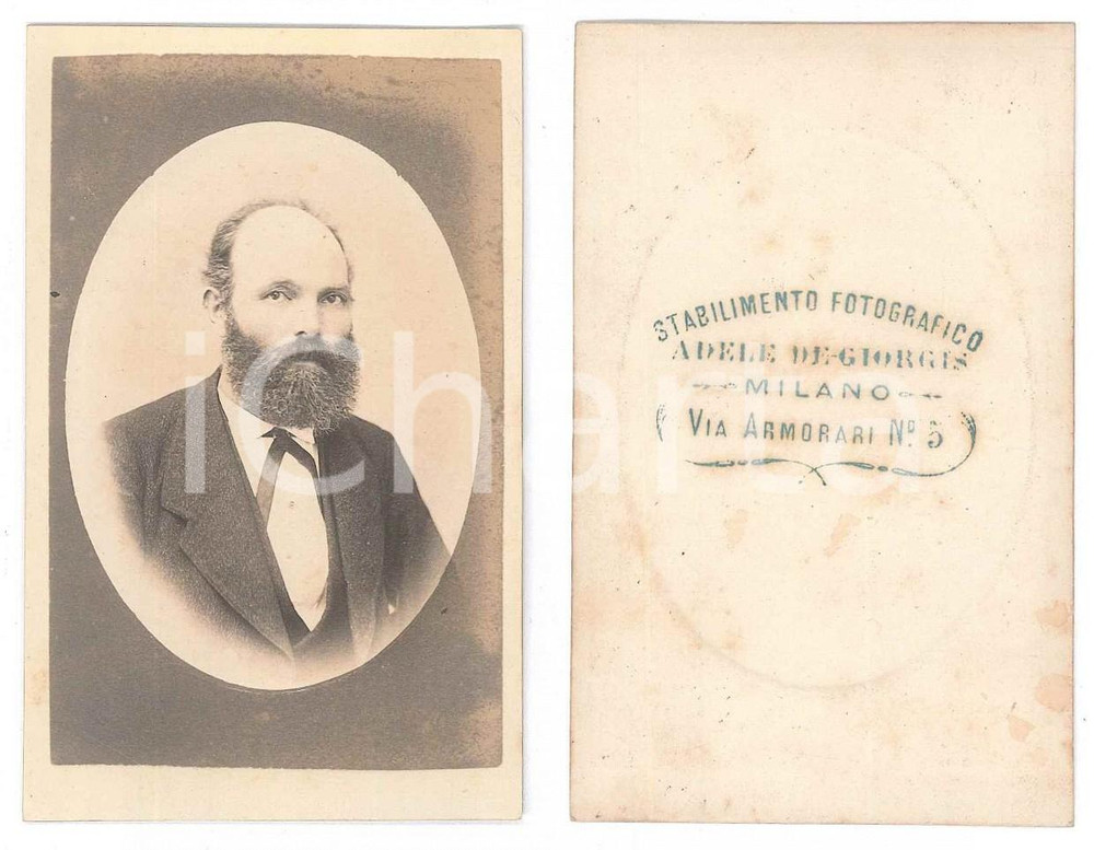 Fotografia d epoca originale 1870 ca ARONA Ritratto maschile  Busto  Fotografia Adele DE GIORGIS CDV 1