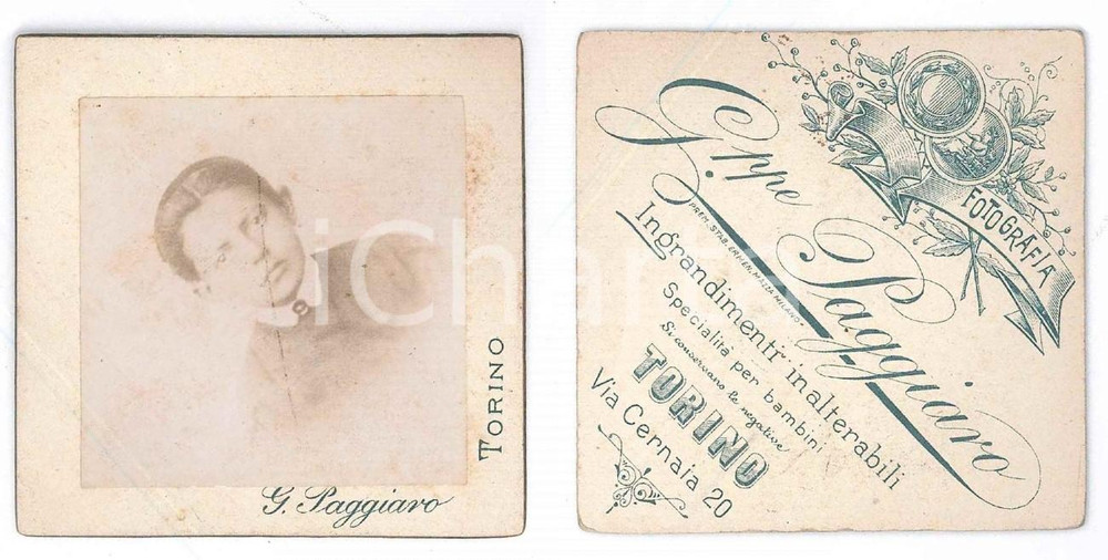 Fotografia d epoca originale 1900 ca TORINO Ritratto di bambino  Busto  Foto Giuseppe PAGGIARO 7x7 cm 1