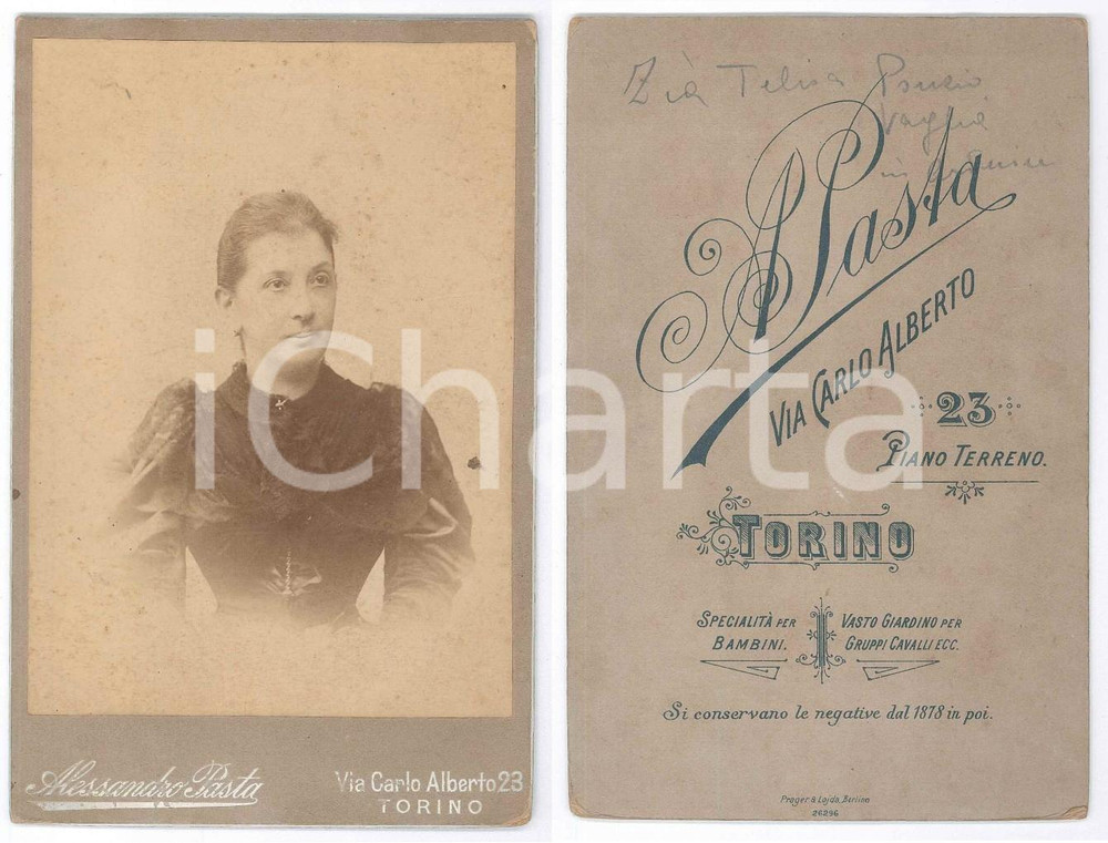 Fotografia d epoca originale 1900 ca TORINO Famiglia PONZIO VAGLIA / ARDUIN  Ritratto di donna Foto PASTA 1