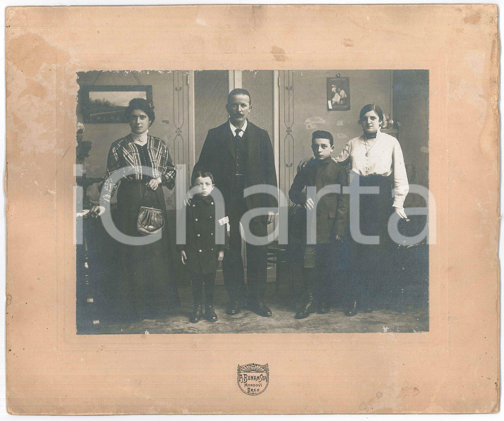 Fotografia d epoca originale 1915 ca MONDOVI  Ritratto di famiglia  Prima Comunione Foto BONANSEA 31x26 1