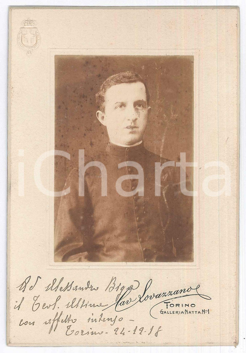 Fotografia d epoca originale 1918 TORINO Ritratto di sacerdote teologo Foto LOVAZZANO 11x16 cm 1