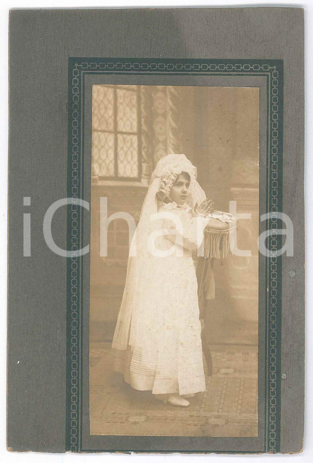 Fotografia d epoca originale 1913 TORINO Ritratto Matilde CAPITOLO alla Prima Comunione  Foto 11x17 cm 1