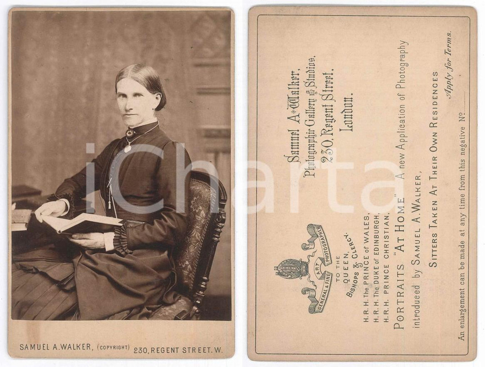 Fotografia d epoca originale 1910 ca LONDON Portrait of a woman reading  Photo Samuel A. WALKER 11x16 cm 1