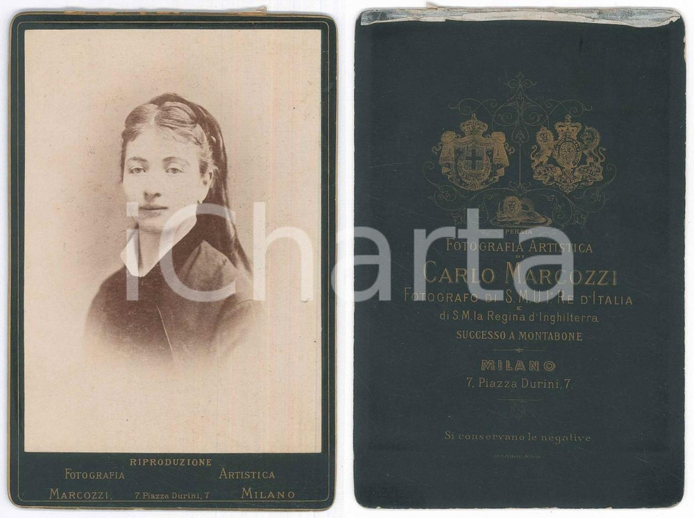 Fotografia d epoca originale 1890 ca MILANO Giovane donna con velo  Busto Foto Carlo MARCOZZI 1