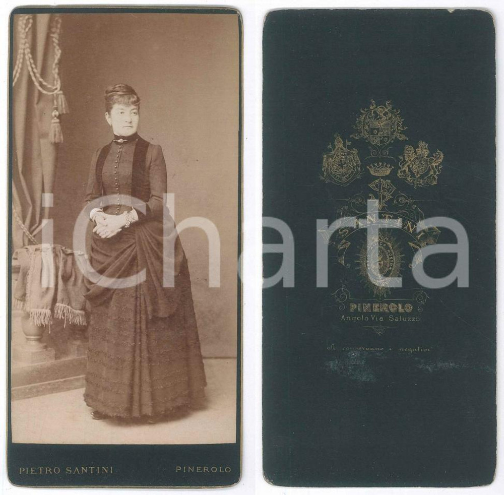 Fotografia d epoca originale 1890 ca PINEROLO TO Ritratto di giovane nobildonna Foto Pietro SANTINI 8x18 1