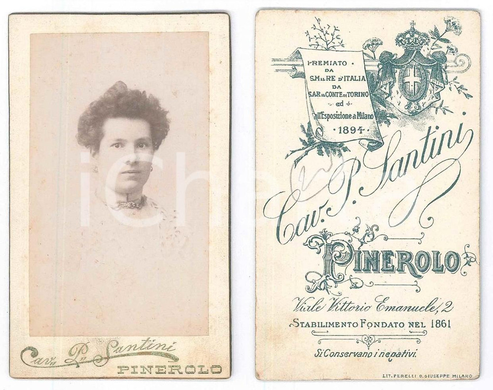 Fotografia d epoca originale 1900 ca PINEROLO Via Saluzzo  Ritratto maschile  Foto Cav. P. SANTINI  CDV 1