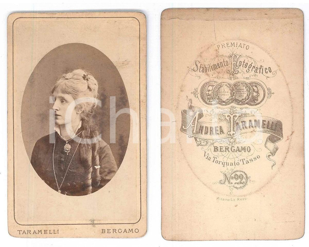 Fotografia d epoca originale 1900 ca BERGAMO Ritratto femminile  Foto Andrea TARAMELLI  CDV 1