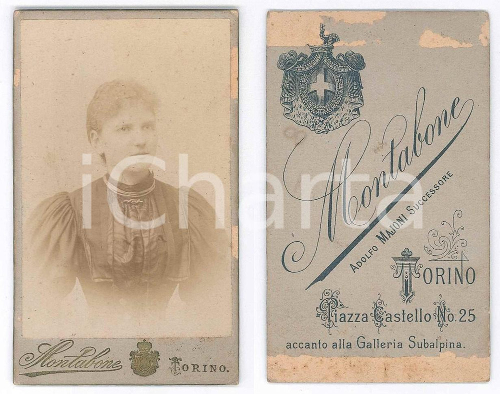 Fotografia d epoca originale 1900 ca TORINO Ritratto femminile  Foto MONTABONE Adolfo MAJONI  CDV 1