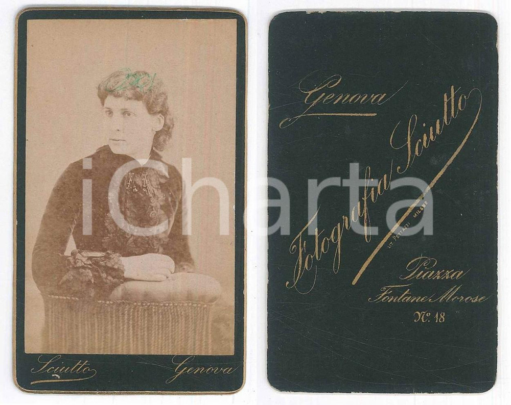 Fotografia d epoca originale 1900 ca GENOVA Ritratto femminile  Foto SCIUTTO  CDV 1